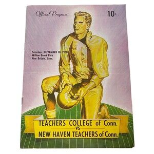 Vintage 1950 College Football Program Teachers College vs New Haven CT Game day
